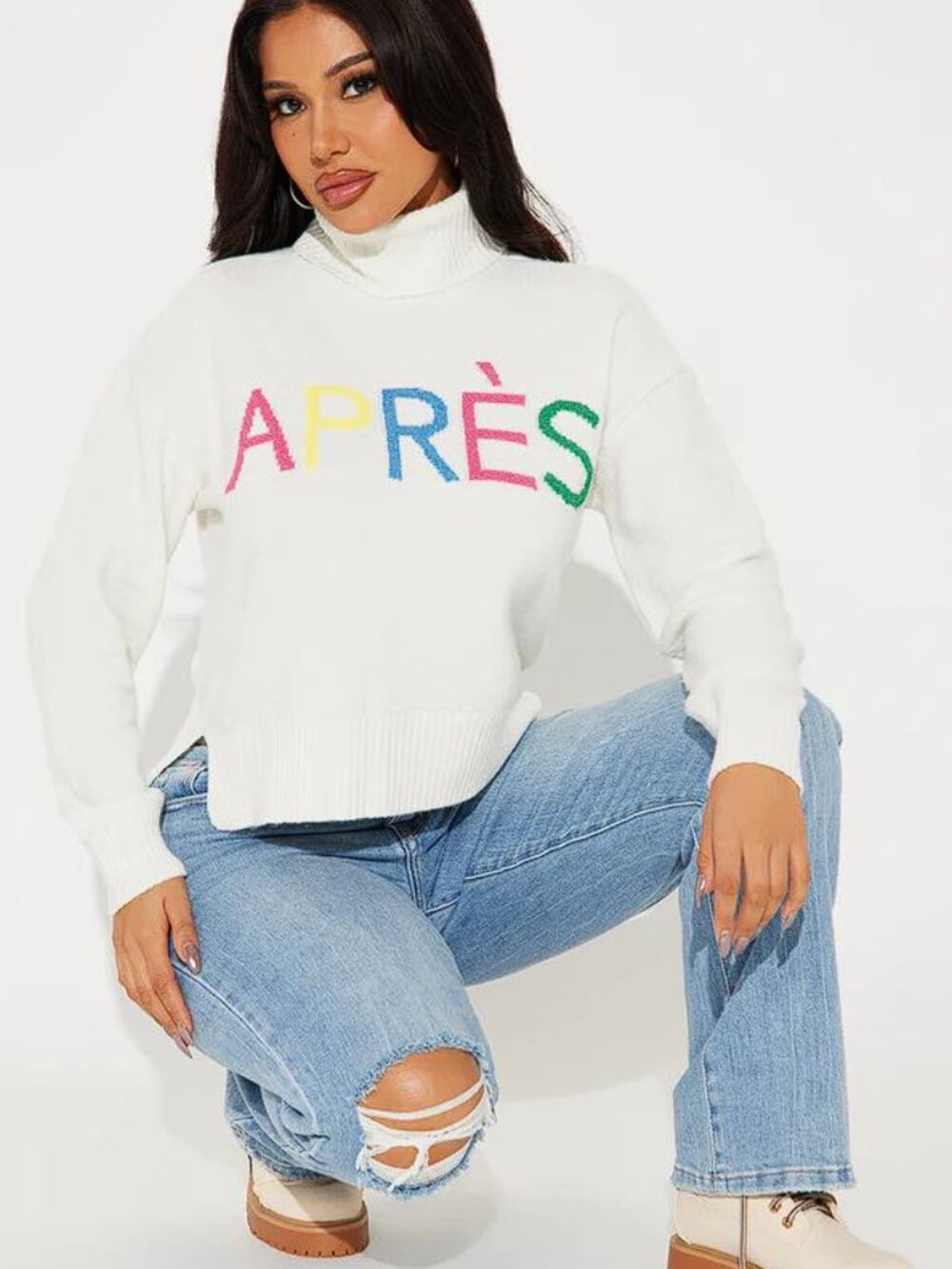 NO COMMENT Women's Apres Turtle Neck Sweater Size XL In White